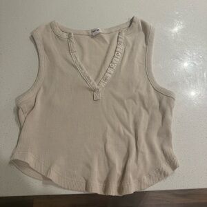 Garage Cream Ruffled Crop Sleeveless Tank Top